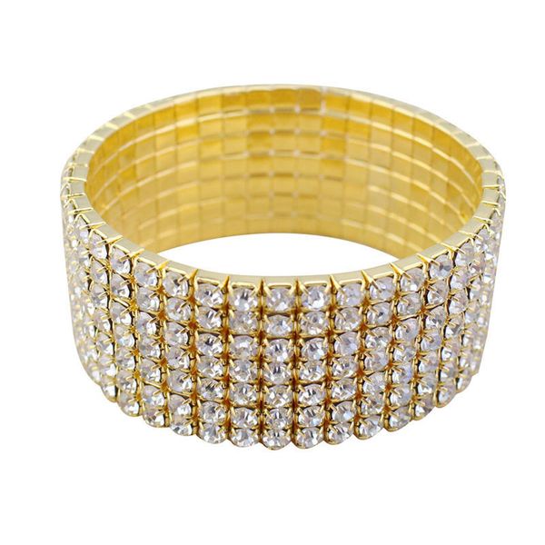 

2017 special offer link chain round tension setting trendy easy-hook 7 row bridal diamante rhinestone stretch bracelet, Black