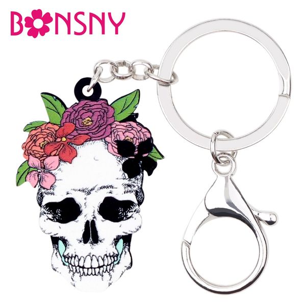 

statement acrylic halloween flower smile skull skeleton key chain keychains rings jewelry for women girls handbag charms, Silver