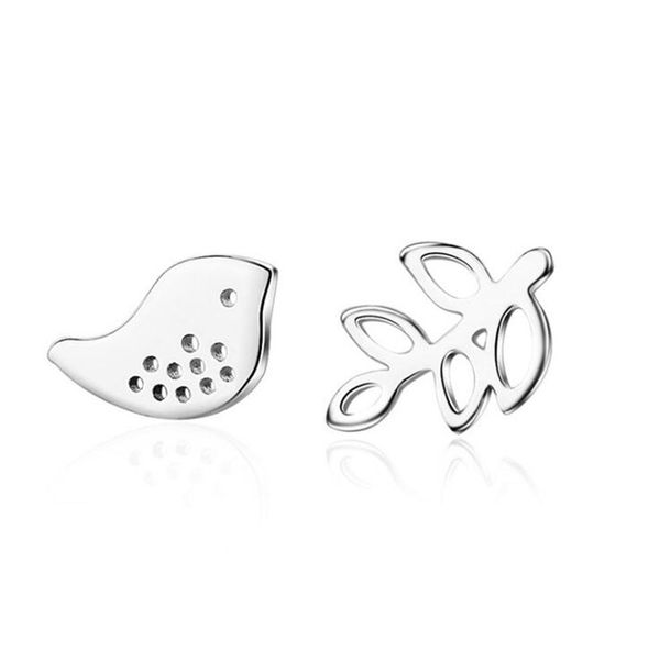 

summer style fashion new 925 sterling silver small bird and branch stud earrings for women party gift cute animal jewelry, Golden;silver