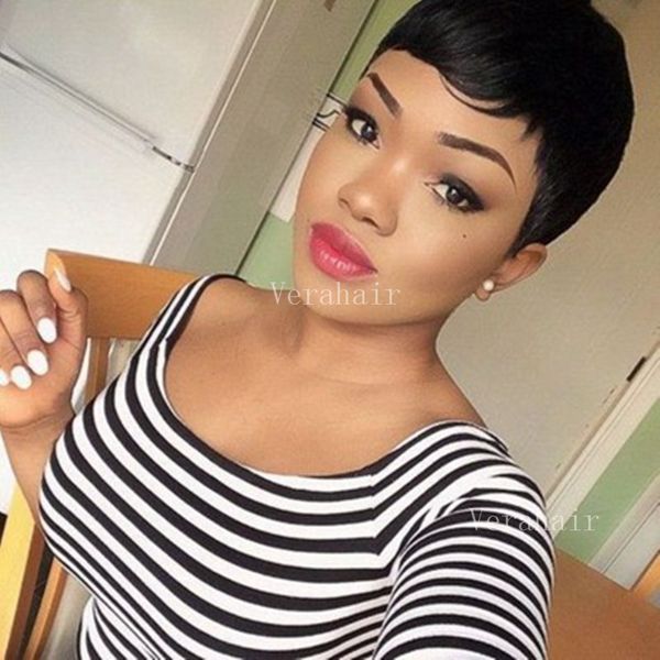 

brazilian hair wigs short wigs rihanna pixie cut short hair style cuts african americans human short bob wig with baby hair, Black;brown