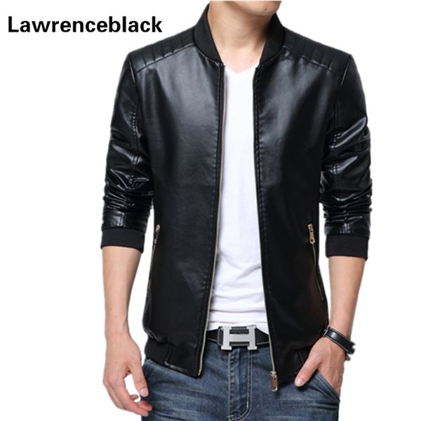 

wholesale- motorcycle leather jacket men jaqueta de couro solid slim fit mens leather jackets and coats jaqueta motoqueiro 20, Black