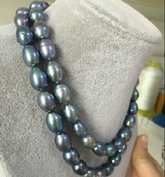 

двойной прядь 11-13 мм природных таитянский черный синий жемчужное ожерелье 35 " 14K