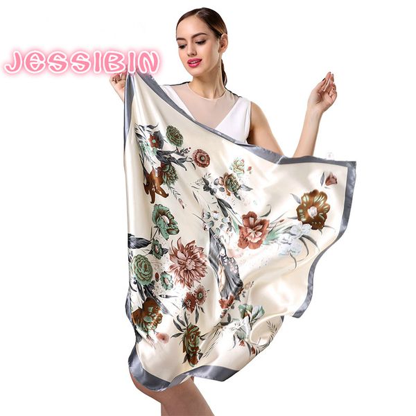 

new design woman silk scarf 90*90cm square satin scarves for head hair silk hair for sleeping pink leopard hijab scarf, Blue;gray