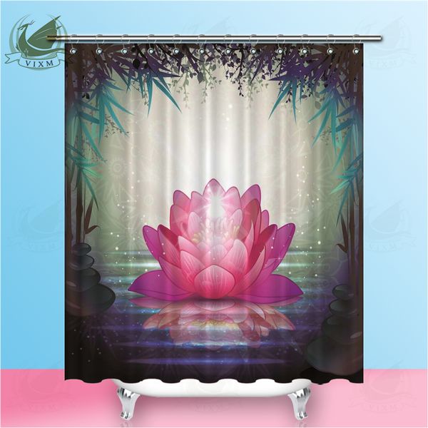 2019 Vixm Home Lotus In The Water Reflection Fabric Shower Curtain