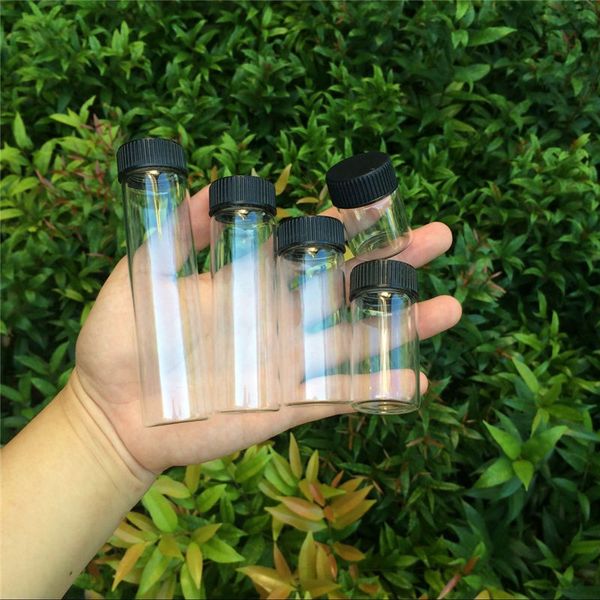 

15ml 25ml 40ml 50ml 60ml gla bottle pla tic cap black crew tran parent gla vial pla tic wedding bottle jar artware 50pc