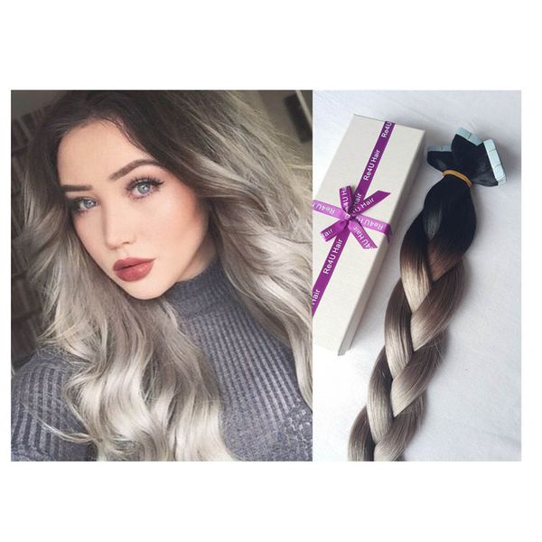 Ombre Color 1b Grey 20inch Brazilian 50g Skin Weft Cheap Virgin
