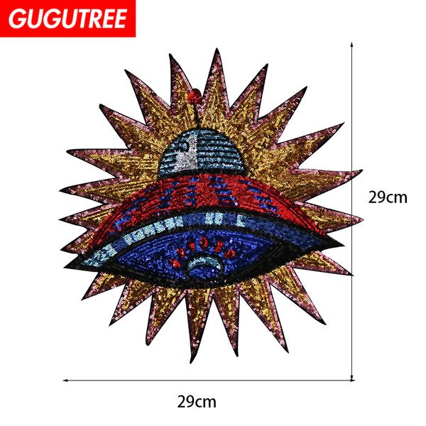 

gugutree embroidery sequins big ufo patches star patches badges applique patches for clothing bp-41, Black