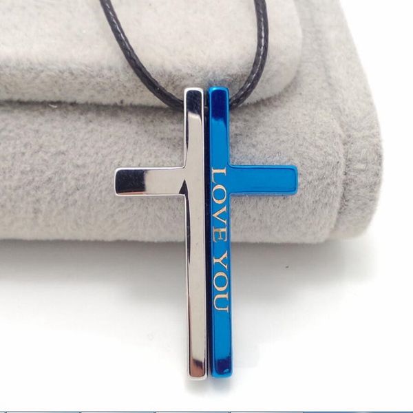 

MIC 10pcs / lot personality cross Couple necklace LOVE YOU Simple Bible Charms Pendant Necklaces