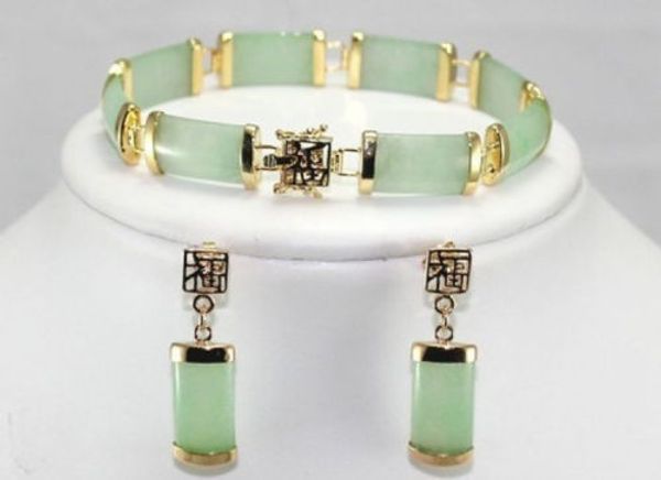 

noble natural jade link bracelet earrings fine sets <<<ing, Black