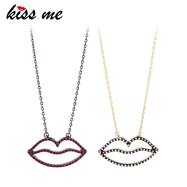 

kiss me red clear rhinestone lip necklaces for women simple fashion alloy link chain statement necklace brand jewelry 2018, Silver