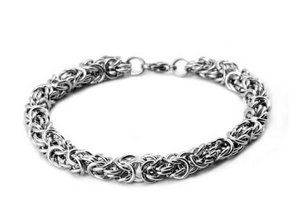 

men's stainless steel round byzantine chain bracelet silver, Golden;silver