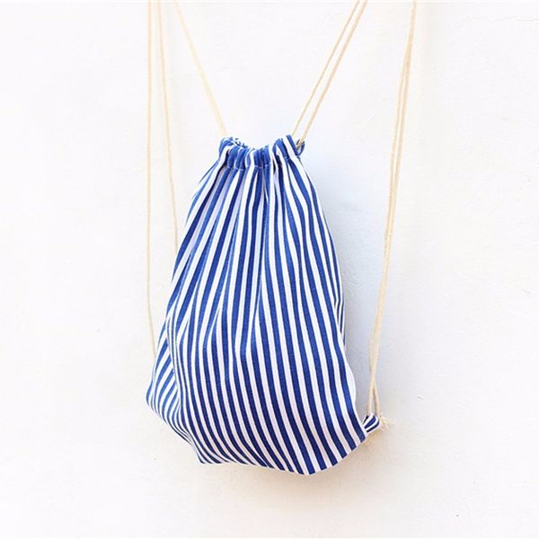 

ishowtienda drawstring bag travel women blue and white stripes drawstring backpack shopping bag travel saco hombre bolsa