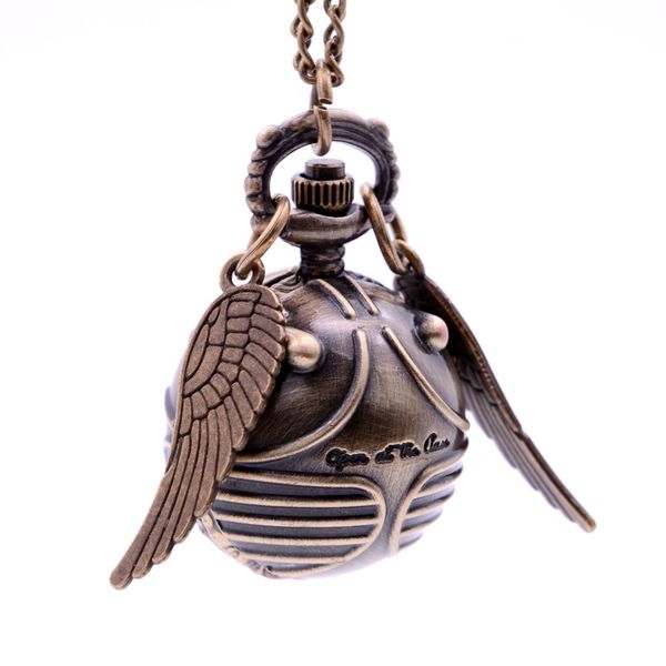 

sell drop shipping ball wings mens womens kids quartz pocket watch with sweater necklace chain relogio masculino, Slivery;golden