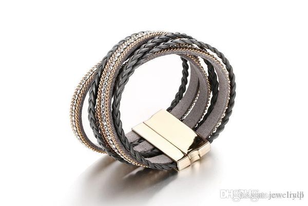 

fashion alloy water drill pu leather magnetic buckle female, Black