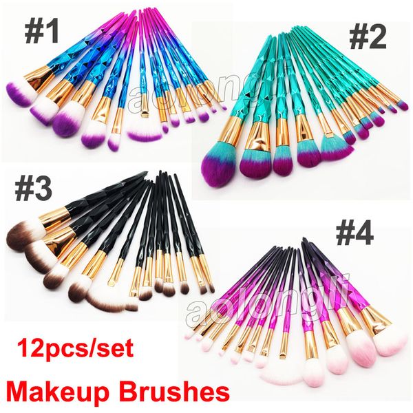 

professional diamond makeup brushes 12 pcs brush set gradient colorful shimmer brush cosmetics foundation powder eye shadow brush kit beauty