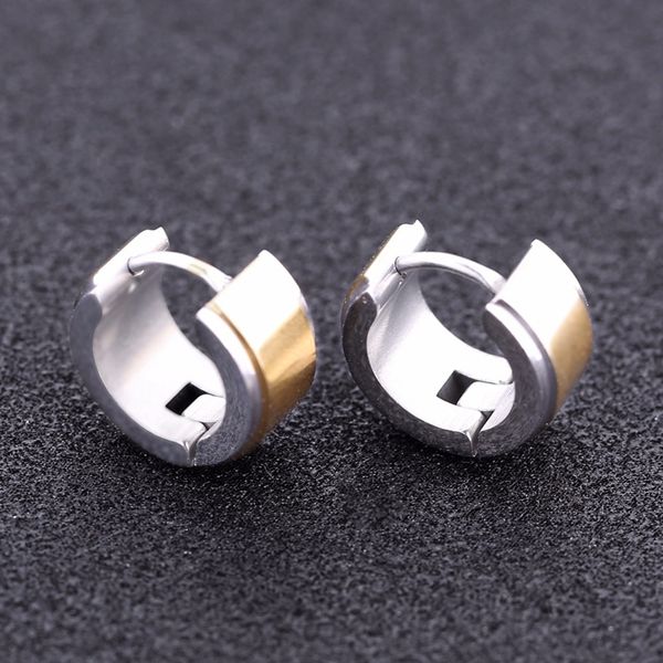 

1 pair punk rock hoop earring for men women round stainless steel earring piercing, Golden;silver