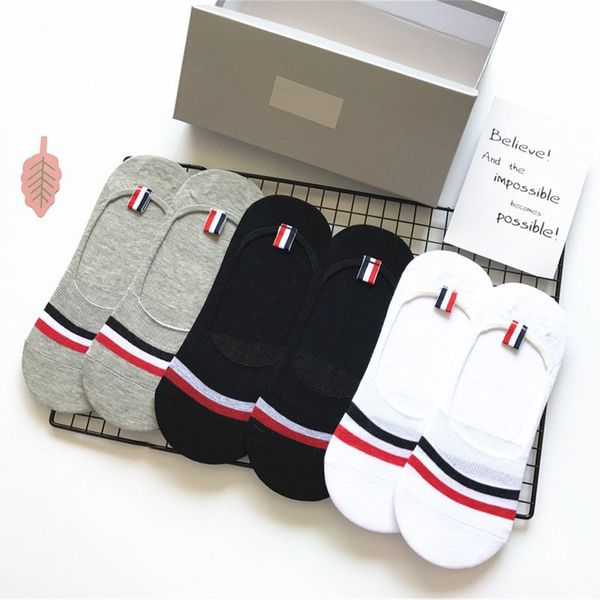 

packaging 6 pairs/gift box summer cotton blend engineered red,white and blue stripe socks slippers men's women's stealth socks, Black