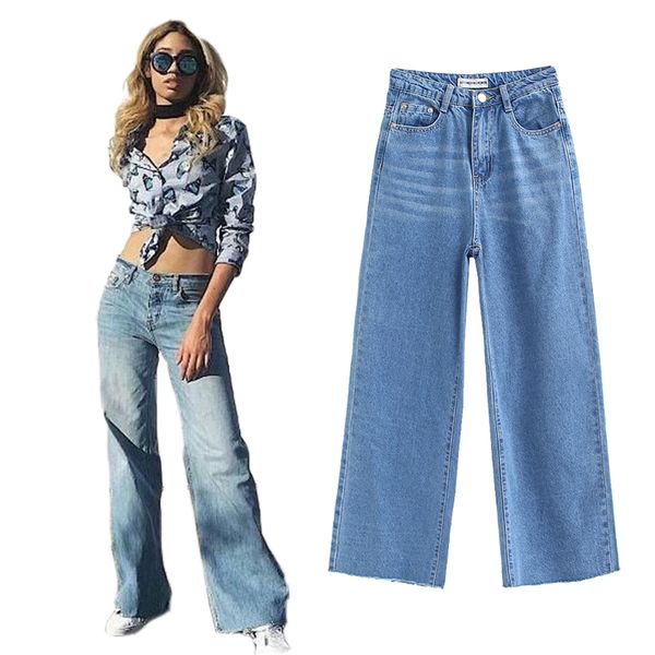 

women high waist wide leg pants denim jeans for women lady vintage loose fashion full pants female casual blue jeans plus size