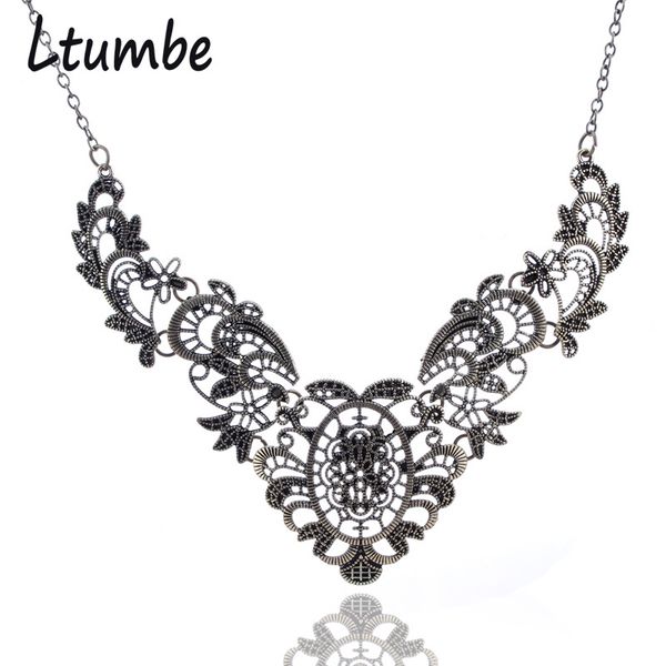 

весь saleltumbe новый урожай чешский турецкий ювелирные изделия бронза полые бумаги резки макси ожерелья татуировки цветы нагрудник колье ож, Golden;silver