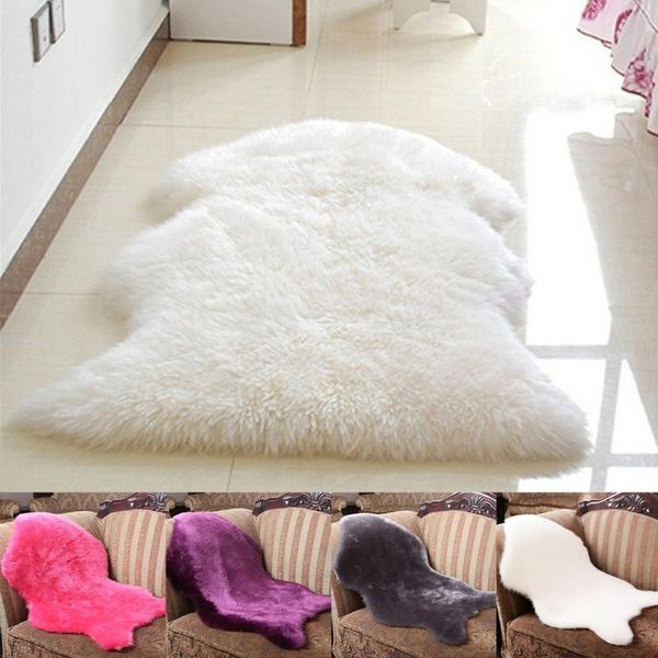 

new soft artificial sheepskin chair cover warm hairy carpet seat pad plain skin fur plain fluffy area rugs washable bedroom mat