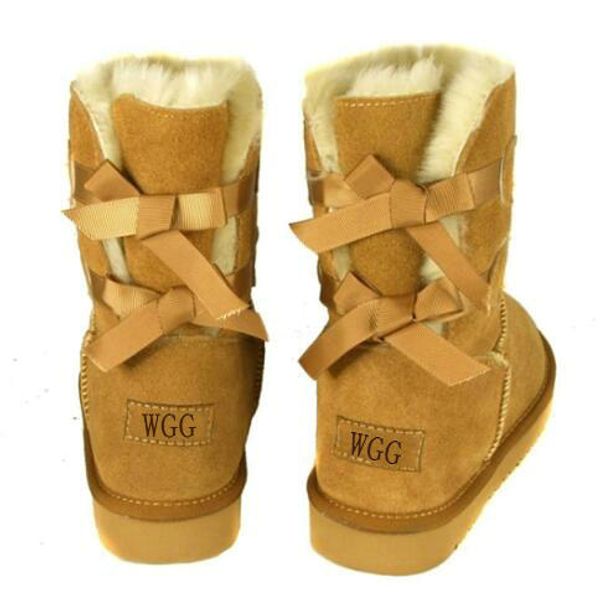 

2018 wholesale new australia classic tall winter bowknot boots real leather bowknot women's snow boots shoes size us5-11, Black