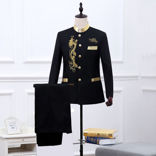 

студия мужской китайский стиль мая четвертый молодежный студенческий выпускной сезон республика китай туника показать вышитые дракон костюм, Red