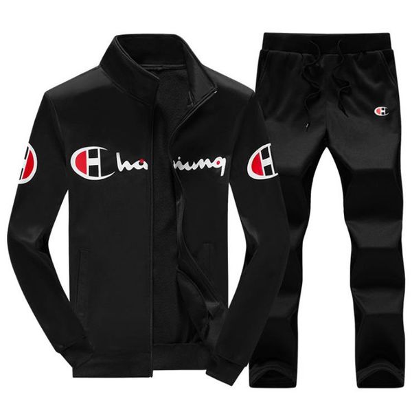 

sweatshirt men tracksuit men set sweat new 2019 spring autumn 2pcs jacket+pants suit zipper patchwork casual hoodie sets, Gray