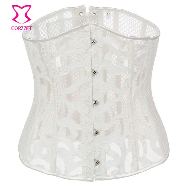 

black/white mesh fishnet leather corset underbust steel boned corset bustier cincher corselet waist trainer cincher lingerie