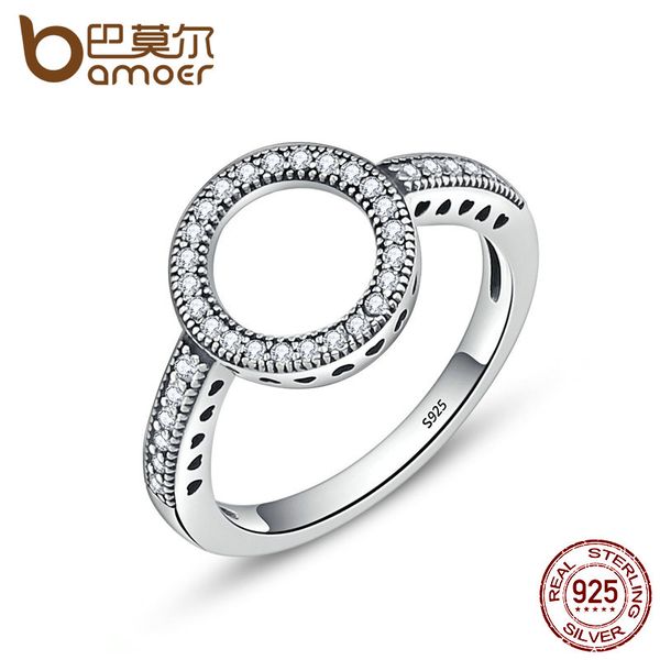 

bamoer 2018 sell 100% genuine 925 sterling silver forever clear black cz circle round finger rings for women jewelry scr041, Golden;silver