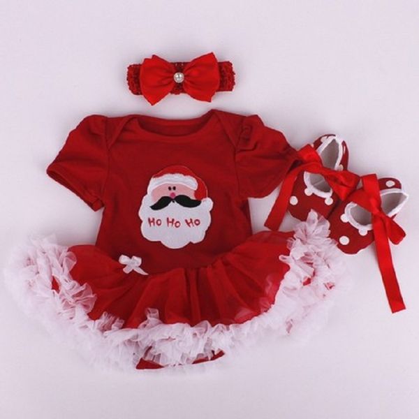 

baby girls birthday clothes sets girl rompers dress infant 3pcs newborn cotton jumpsuit christmas party clothes, Red;yellow