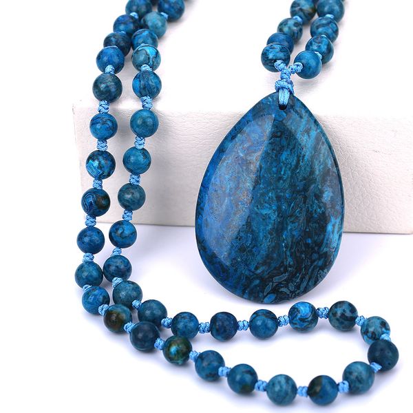 

long necklace men natural blue turquoise water drop pendant jewelry high end party reiki natural water teardrop drop pendant, Silver