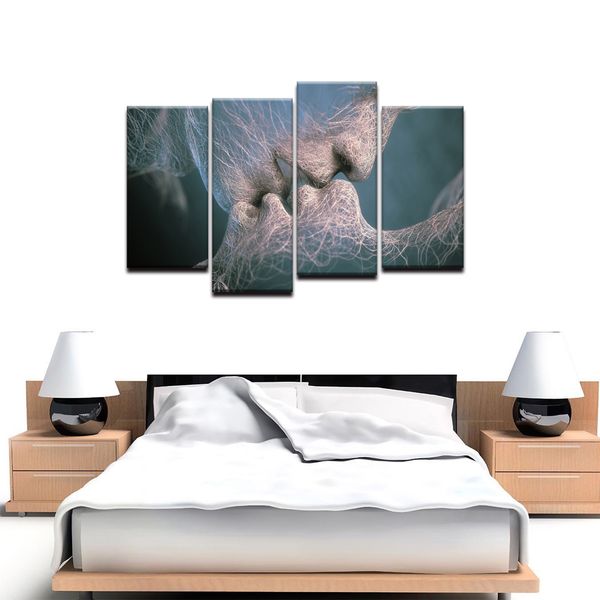 2020 4 Panel Create Idear Black White Love Kiss Abstract Art