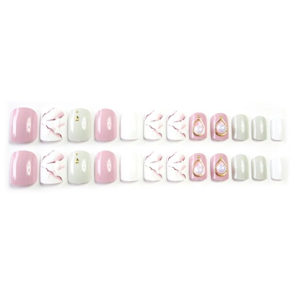 

24pcs nail tip artificial false acrylic design fake french full nails art s11, Silver;gold