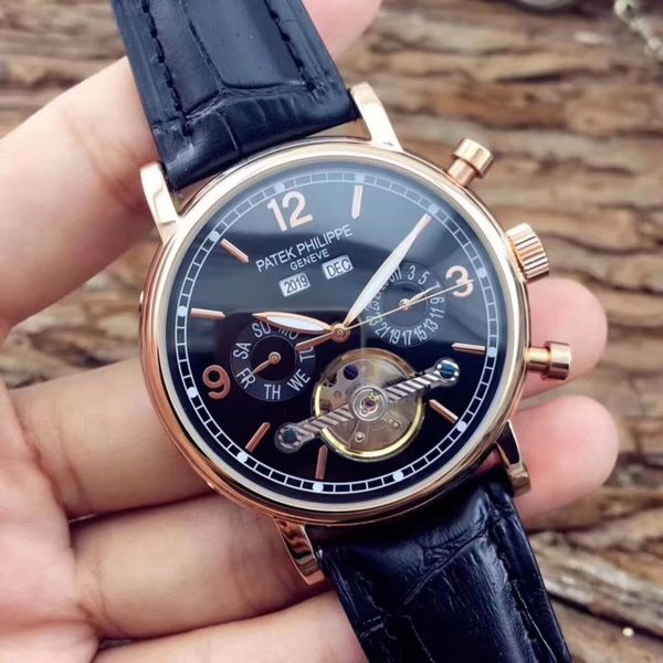 

luxury men's brand tourbillon mechanical watch luxury fashion small dial work luxury men's watch men's high-end leather autom, Slivery;brown