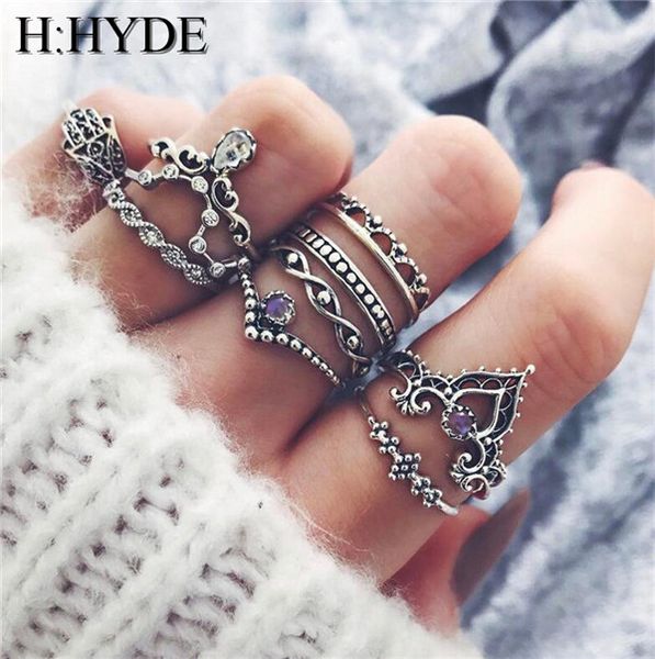 

h:hyde 10 pc/set charm silver color midi finger ring set boho knuckle party rings jewelry gift for girl for women vintage punk, Golden;silver