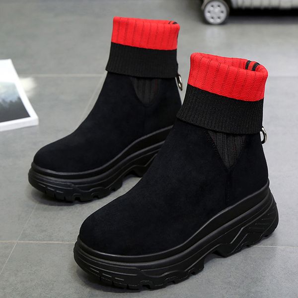 

moxxy winter sock boots woman ankle boots women autumn thick rubber heels flat platform shoes woman black sneakers women creeper