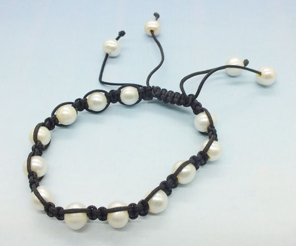 

hand-knitted, chinese knot, 10mm, classic pearl bracelet, Black