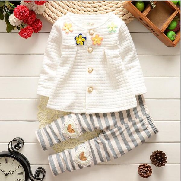 

2018 spring and autumn new 1-4 year old baby four long-sleeved pants children's two-piece fashion children's clothing women, White