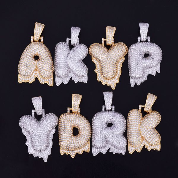 

a-z custom name men's white drip bubble letters necklaces & pendant ice out cubic zircon with rope chain hip hop jewelry, Silver