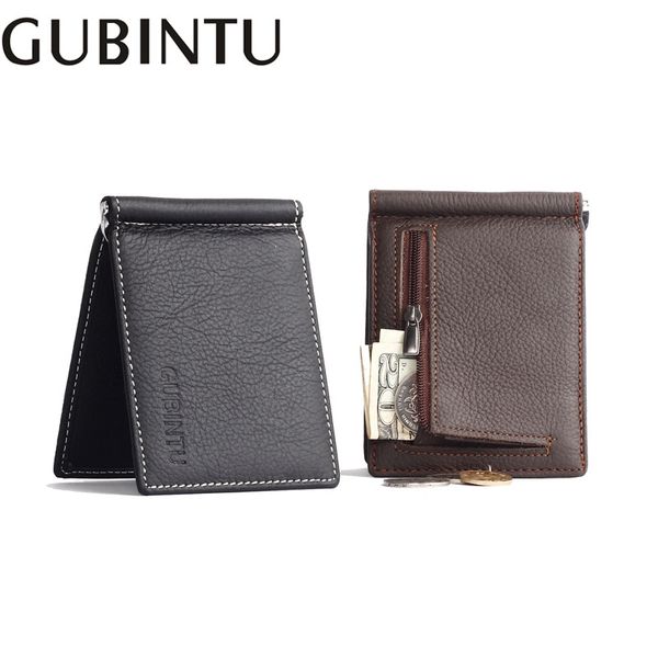 

men genuine leather money clip wallet lichee pattern bifold ultra-thin multifunctional coin wallet clip business card cash, Black