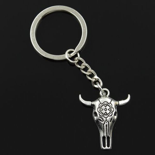 Moda 20 pçs / lote Chaveiro Chaveiro Jóias de Prata Banhado Crânio Touro Cabeça de Ox Charms