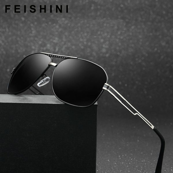 

feishini original brand design driver man sunglass vintage uv protection elegant metal shield sunglasses men polarized classic, White;black