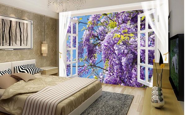 

3d window wisteria living room mural 3d wallpaper 3d wall papers for tv backdrop
