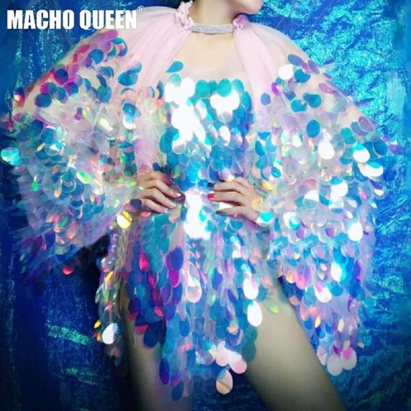 

holographic mermaid sequin bodysuit drag queen costumes sparkly women outfit diamonds bodysuit birthday party wear, Black;red