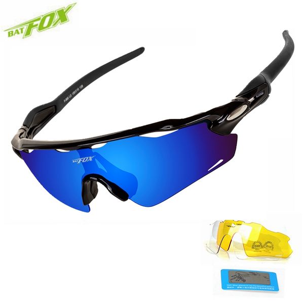 

batfox uv400 cycling glasses 3 lens men women windproof anti-fog sport eyewear mtb bike bicycle polarized sport men sunglasses