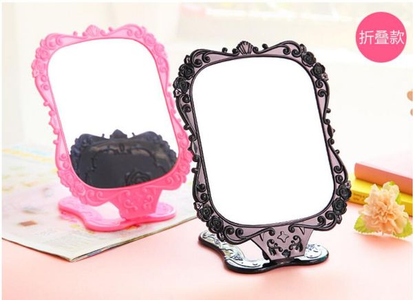 

2018 1pcs cute 6color makeup mirror plastic vintage hand held portable cosmetic mirrors retro pattern beauty mirror