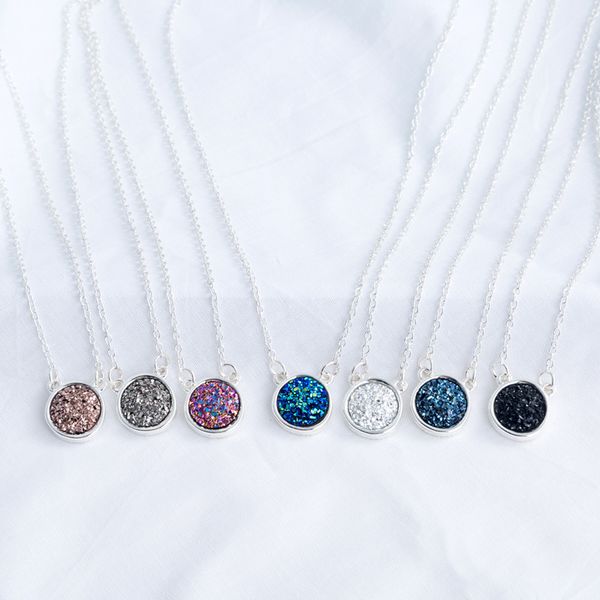 

fashion drusy druzy necklace silver plated resin geometric round faux natural stone necklace for women lady jewelry