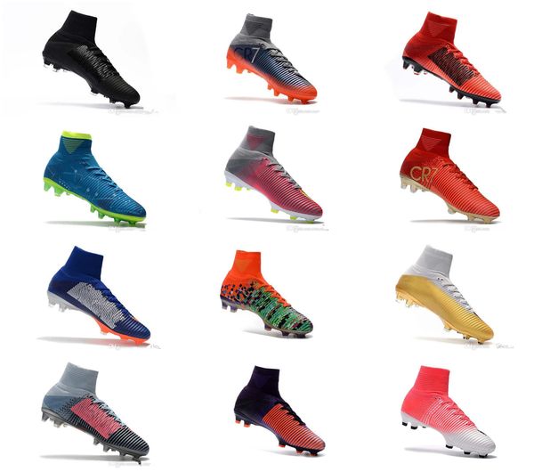 

2018 mercurial superfly cr7 fg ag football boots size us3-us11 18 colors blue white red orange soccer shoes