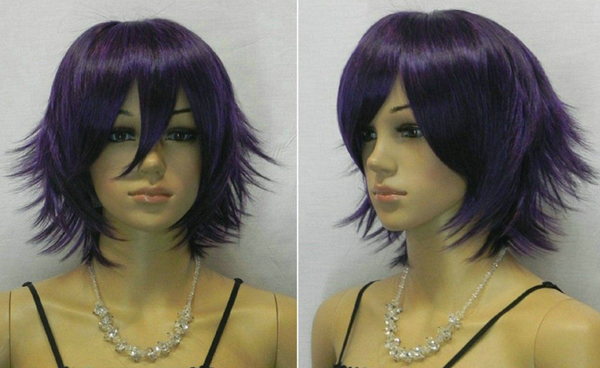 

new fashion dark purple straight short cosplay women wig full wig, Black;brown