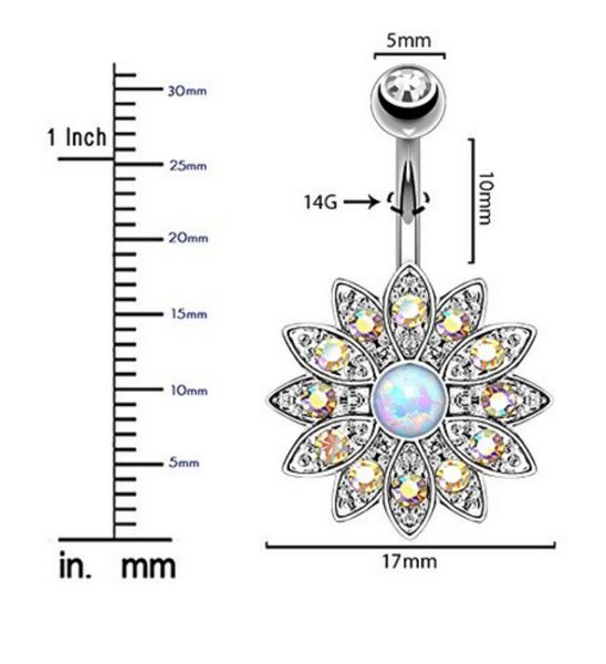 

lotus flower opal belly piercing navel piercing navel earring gold belly piercing body jewelry pircing, Silver